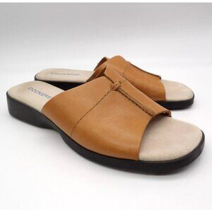 Dockers Daytona Tan Leather Slide Sandals Women’s 6M Comfort Slip-On Summer Shoe
